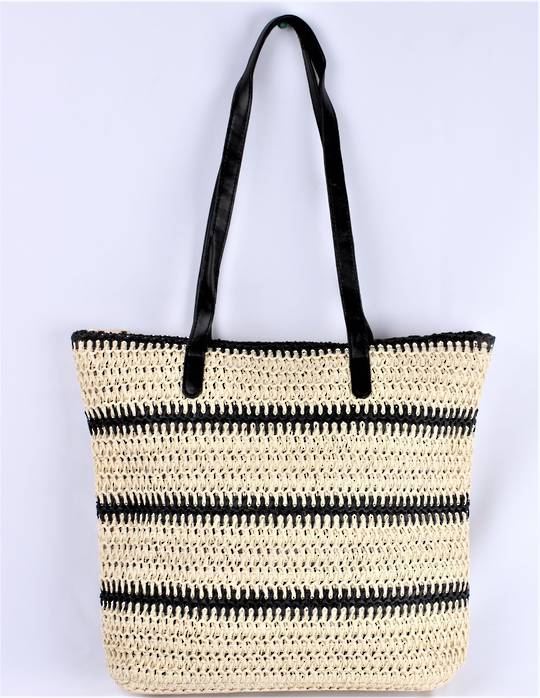 Woven striped tote bag 40cm wide x 35cm deep ,fully lined, zip closure black and natural STYLE :AL/6008